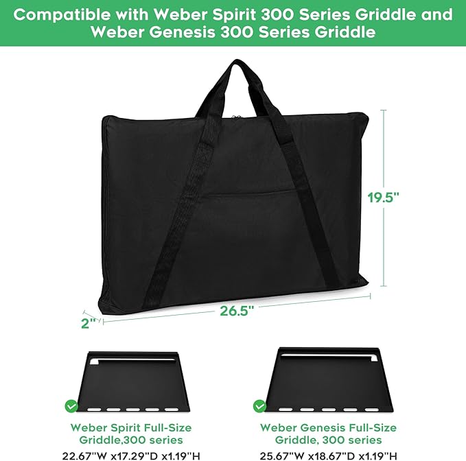 Griddle Cover Compatible with Weber Spirit 300 Series Griddle and Weber Genesis 300 Series Griddle, Full-Size Storage Bag with Durable Handles and Thickened Bottom, Black