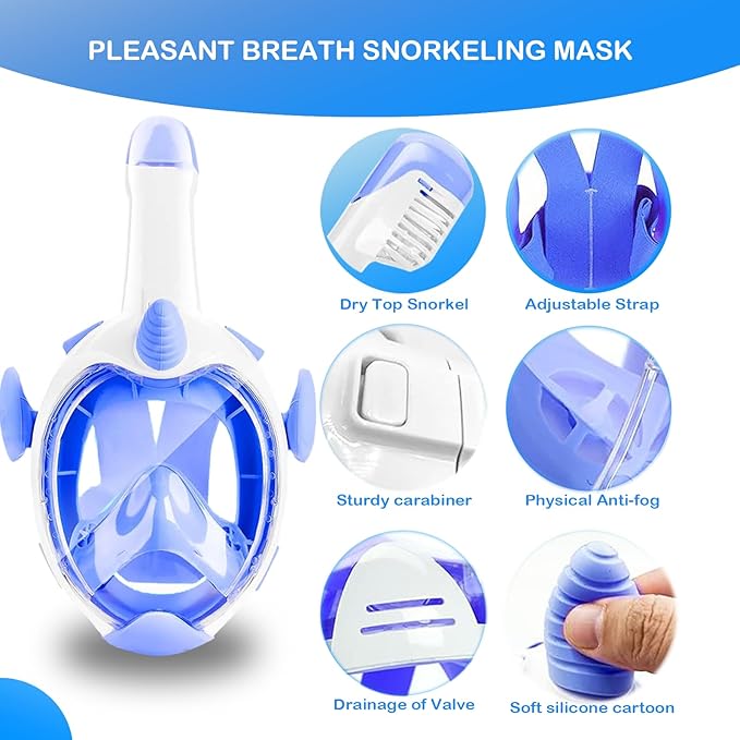 Kids Snorkel Mask, Full Face Snorkel Mask for Kids 4-16, 180 HD View Anti-Fog Anti-Leak Snorkel Mask for Kids Snorkel Set Snorkeling Gear for Kids