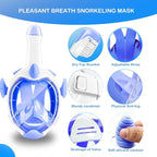 Kids Snorkel Mask, Full Face Snorkel Mask for Kids 4-16, 180 HD View Anti-Fog Anti-Leak Snorkel Mask for Kids Snorkel Set Snorkeling Gear for Kids