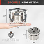 Alocs 2250W Alcohol Stove - Camping Stove with Sealed Cover - Stainless Steel Backpacking Solo Stove with Foldable Stand for Outdoor, Hiking, Survival, Climbing and Picnic