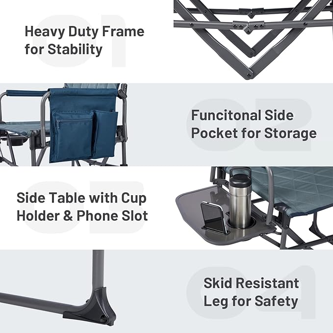 TIMBER RIDGE Aluminum Camping Directors Chair with Side Table Pocket, Portable Folding Heavy Duty Lawn Chair for Fishing Trip Picnic Concert Outdoor 400lbs, Navy 2 Pack