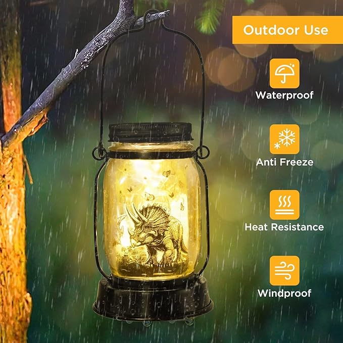 kyoryuger Dinosaur Gifts for Women/Men Triceratops Lovers Solar Lantern Mom Birthday, Mothers Day, Solar Triceratops Garden Decoration Outside for Yard, Patio,Backyard,Porch, Torches