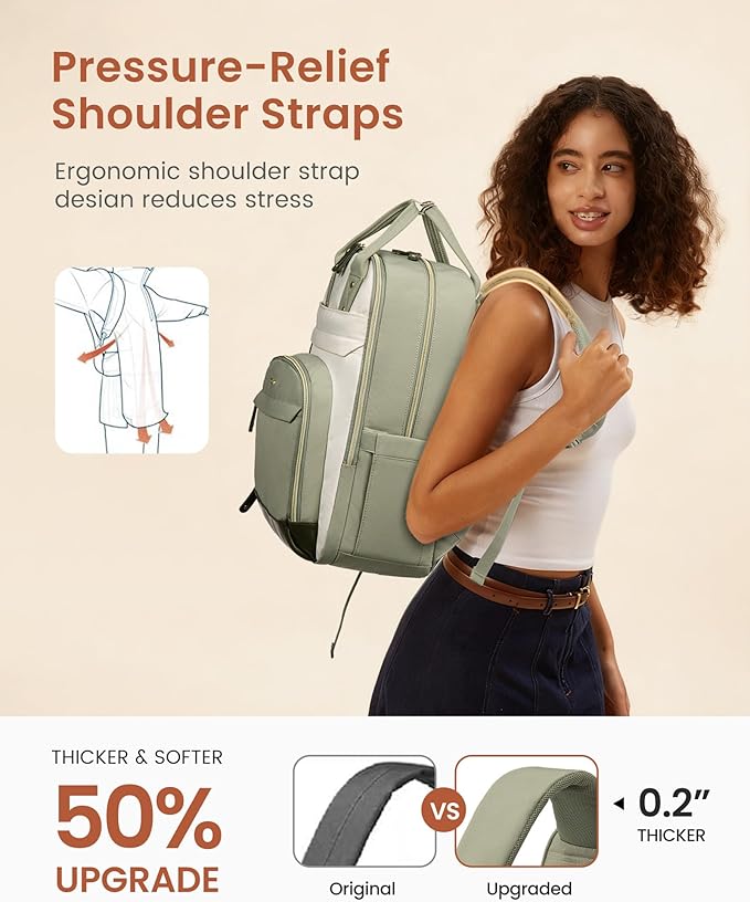 LOVEVOOK Laptop Backpack Women with Giant Cup Holder,15.6 inch Waterproof Work Travel Backpack Computer Laptop Bag,Cute College Nurse Teacher Backpack Purse,Gifts for Women & Men,Been green-Beige-Cyan