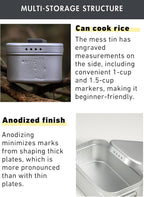 CAMPINGMOON Mess Tin 0.65L Aluminium Camping Cookware Extreme Thick S-1609
