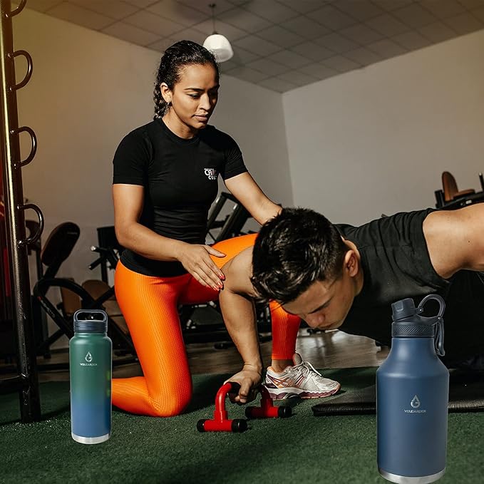 Insulated Water Bottle and Beer Growler, Wide Mouth 64 Oz Double Wall Stainless Steel Water Bottle for Hot and Cold Beverages, Leafproof BPA Free and Dishwasher Safe-64 Oz Navy Blue