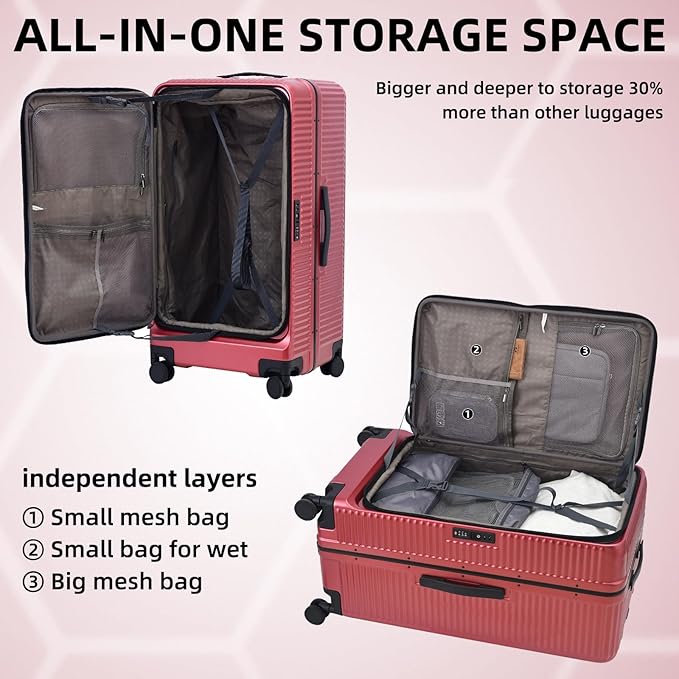 2 pieces 20/29 Aluminum Frame Carry On and Checked Luggage Set with Side Opening, Lightweight Hardshell ABS+PC Trunk Suitcase with TSA Lock, 360° Universal Wheels & Adjustable Handle,Wine Red