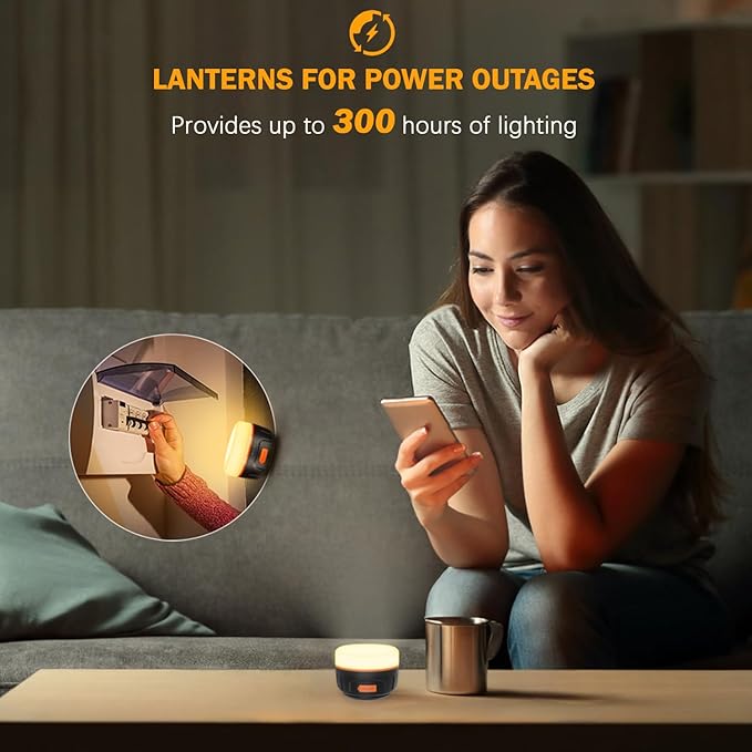 Yonktoo Rechargeable LED Camping Lantern 1000LM, 300H Runtime, 6400mAh, IPX5 Waterproof Tent Light for Camping, Hiking, Power Outages, Home, Emergency Use - Standard Edition,White