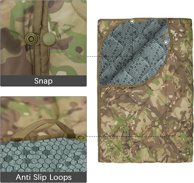LOOGU Camo Blanket Waterproof Insulation Poncho Liner for Outdoor Camping, Hiking, Hunting, Survival, Backpacking, Picnicking