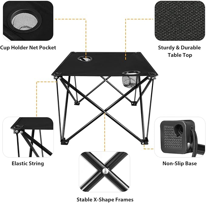 Moclever Foldable Camping Table – Ultralight Portable Table with Cup Holders & Carry Bag, Perfect for Outdoor Adventures, Picnic, Beach, BBQ, Hiking & Home Use