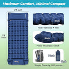 Sleeping Pad for Camping, 4in Thick Insulated Sleeping Pad for Winter, Ultralight Inflatable Camping Mattress with Adjustable Pillow, Compact Built-in Foot Pump Sleeping Mat for Backpacking