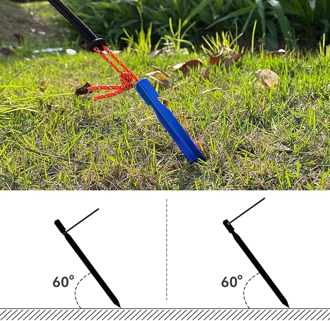 12 Pack Tent Stakes, 7-inch Ultralight Aluminum Ground Pegs with Reflective Pull Ropes, Tri-Beam Stake in a Carrying Bag, for Camping, Backpacking, Hiking, Hammocks and Canopy (Blue)