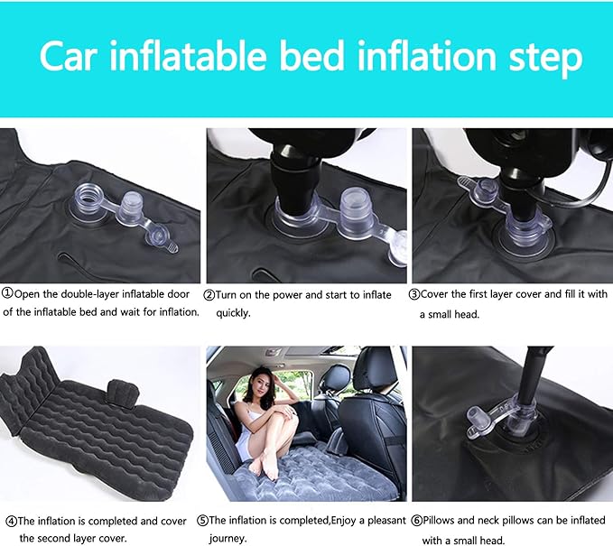 Inflatable Car Air Mattress Back Seat Bed with Air Pump,Portable Thickened Car Travel Camping Sleeping Air Mattress Blow Up Bed for Car Universal SUV