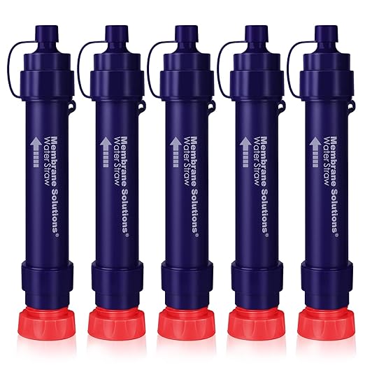 Membrane Solutions Water Filter Straw S2, NSF/ANSI 42&372&401 Certified, 4-Stage 0.1 μm Portable Water Purifier with Replaceable Filter, 5,000L Capacity for Camping, Hiking, Survival and Emergency- 5P