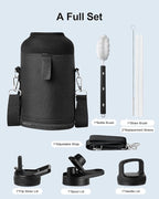 Insulated Water Bottle, 64 oz Stainless Steel Water Bottles with Straw, Leak Proof & BPA Free, Reusable Jug Thermo Flask for Outdoor Sports Gym Camping, Pink/Blue