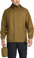 33,000ft Packable Rain Jacket Men's Lightweight Waterproof Rain Shell Jacket Raincoat with Hood for Golf Cycling Windbreaker
