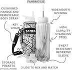 40 Oz Water Bottle with Strap Stainless Steel Sports Water Bottle with 3 Lids (Straw, Chug and Flip Lid) Insulated Leak Proof Metal Jug for Men & Women - White Marble