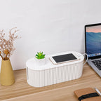 FABROK 2 Pack Cable Management Box, Cord Organizer Box with 20 Cable Ties, Power Strip Storage to Hide Charger Adapter Power Cord Charging Station White (Small+Large)