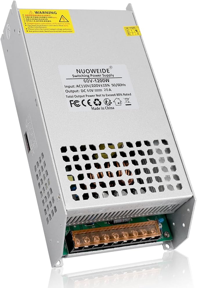 DC 60V 20A 1200W Power Supply 110V AC to DC 60V Converter 1200W Switch Power Supply Transformer for 60Volt Drive Sensor System Lamp Meter Controller Servo Electric Motor