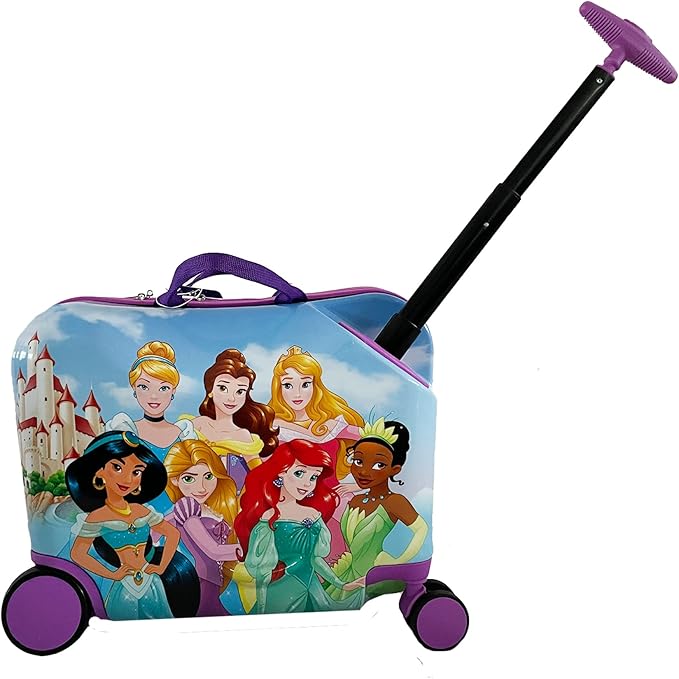Fast Forward Disney Princess Ride on Suitcase for Kids, 18'' Toddler Carry-On Luggage With Wheels, Cute Lightweight Kids Travel Suitcase Trolley