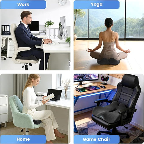 18x16 Inch Gray Memory Foam Seat Cushion for Office Chair, Car Seat, Airplane, Bleacher - Sciatica & Hip & Coccyx Pain Relief Desk Chairs Cushions for Long Sitting Peoples
