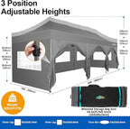 COBIZI 10x30 Pop up Canopy Tent 10x30 Canopy with 8 Sidewalls Waterproof Heavy Duty Commercial Canopy Tent for Parties Outdoor Tent Garden Gazebo Tent, Carry Bag with Wheel(10x30ft, Gray)