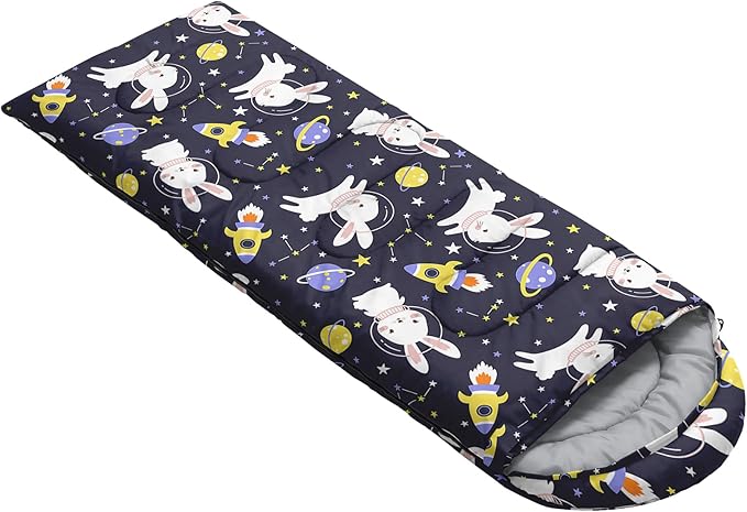 AILONEN Pink Lovely Rabbit Sleeping Bag for Girls Kids Adults,Warm and Cool Weather,Lightweight,Waterproof Backpacking,Cartoon Flowers Printed Bunny Sleeping Bag for Camping