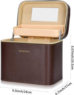 Fashion makeup box, Portable leather hard cosmetic case with mirror, Professional train case make up box for women adults. (Double-white)