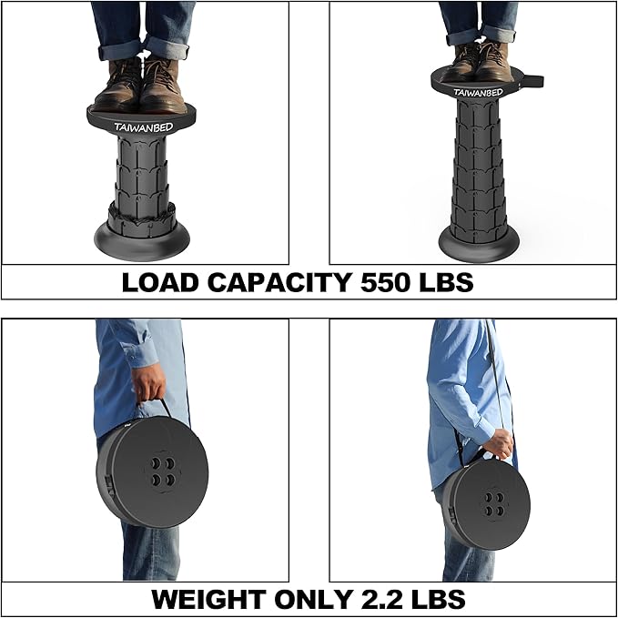 2025 Upgraded Taller 52cm Collapsible Stool with Cushion,Portable Seat,Telescoping Stools,Adujstable Camping Folding Chair for Adults,Maximum Loading 550Ib for Garden Travel Fishing BBQ