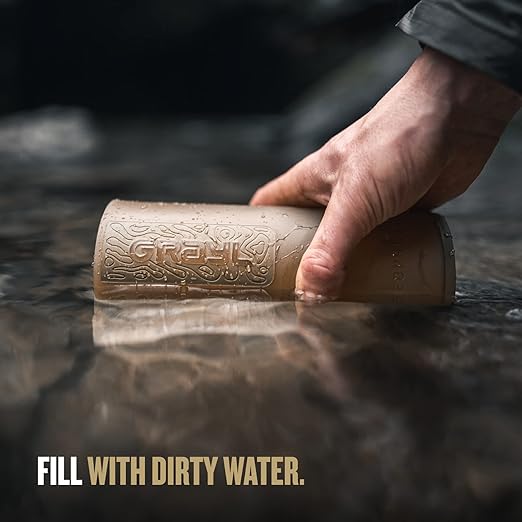 GRAYL GeoPress 24 oz Water Purifier Bottle - Filter for Hiking, Camping, Survival, Travel (Coyote Brown)