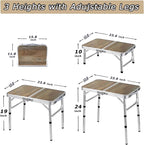 Folding Table, 3 Adjustable Heights, Camping & Outdoor Folding Table with Storage Mesh Layer, Portable for BBQ, Patio, Garden & Indoor (Brown)