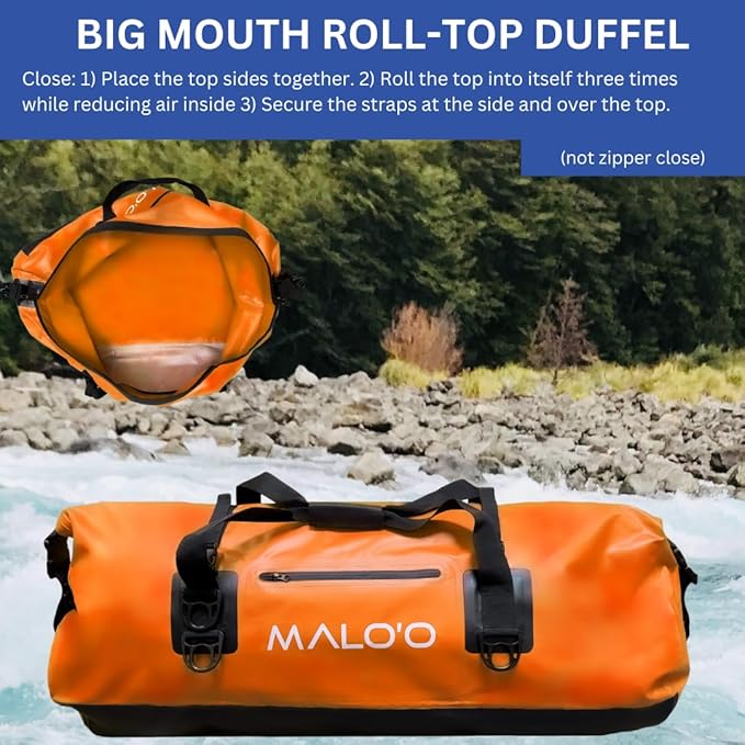 Malo'o Waterproof Dry Bag Duffel 40L/60L/100L, Roll Top Duffel Keeps Gear Dry for Kayaking, Rafting, Boating, Swimming, Camping, Hiking, Beach, Fishing - Internal & External Pockets and Molle Loops
