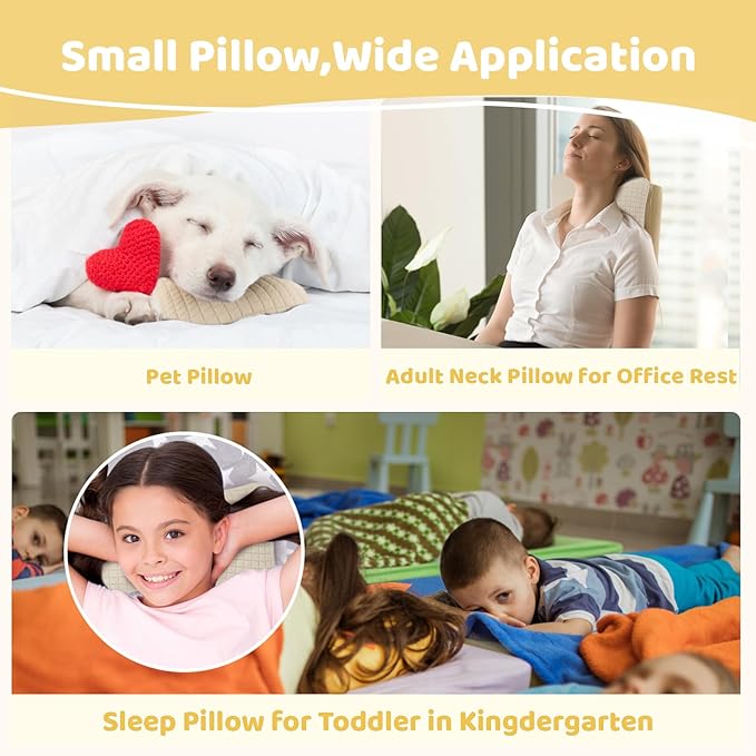 vocheer 11x7in Mini Travel Pillow, Small Pillows for Sleeping, Tiny Pillows for Neck, Wrist, Lumbar and Knee, Pets Pillow, Cotton, Cover Removable, Machine Washable (Dark Beige-2PC)