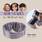 Silk Sleep Mask Soft Pressureless: 100% Mulberry Silk for Eye Skin Anti Wrinkles, Large Size for Total Blackout, Adjustable Wide Velcro Ear Cover, Charcoal