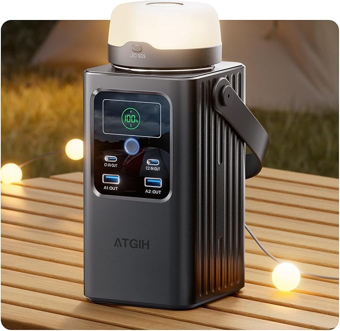 Camping Portable Power Station 198.4Wh (62000mAh), [Top Safety] 100W Fast Charging Power Bank with LiFePO4 Battery, Small Generator with Detachable Light for Travel Home Backup Outdoor Emergency