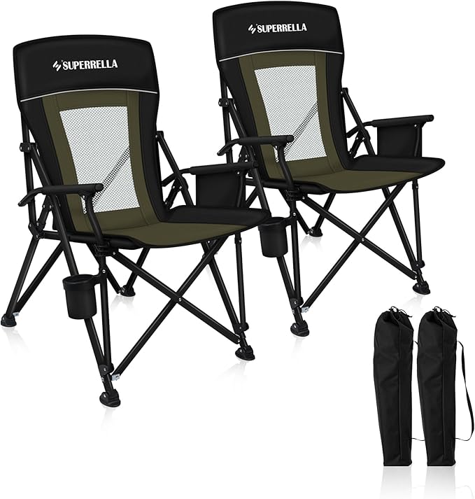 Camping Chair Portable Folding Lawn Chair Comfortable Hard Arm Sturdy for Family Camp, Outdoor, Sports, Beach, Travel, Support 400 lbs, Black&Green