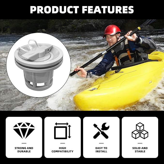 3Pcs Boat Air Valve, Double Seal Inflatable Boat Air Gas Valve Replacement for Inflatable Raft Dinghy Kayak Canoe with Filter Mesh and 8-Groove Spanner