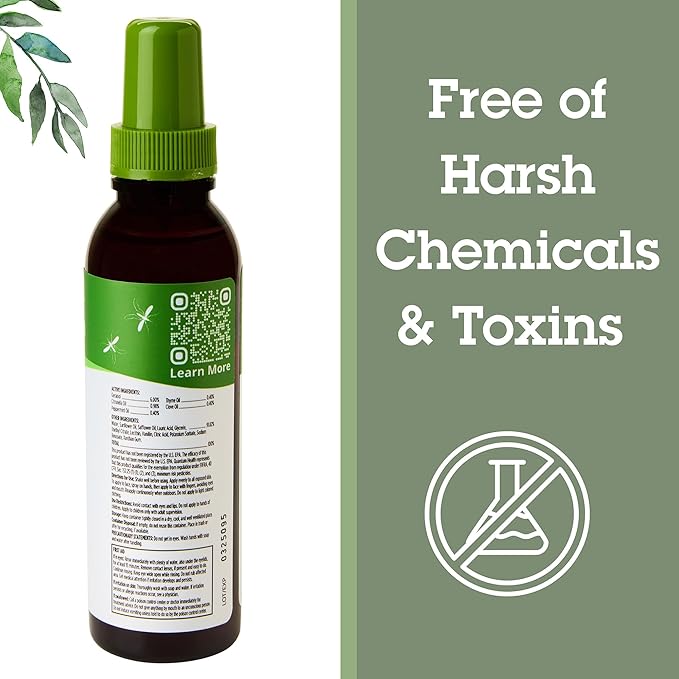 Quantum Buzz Away Extreme Tick & Mosquito Repellent - Powerful DEET Free Peppermint & Citronella Oil Outdoor Bug Spray Repels Bugs Off Your Skin, Kids Safe Insect Repellent - 4 fl oz