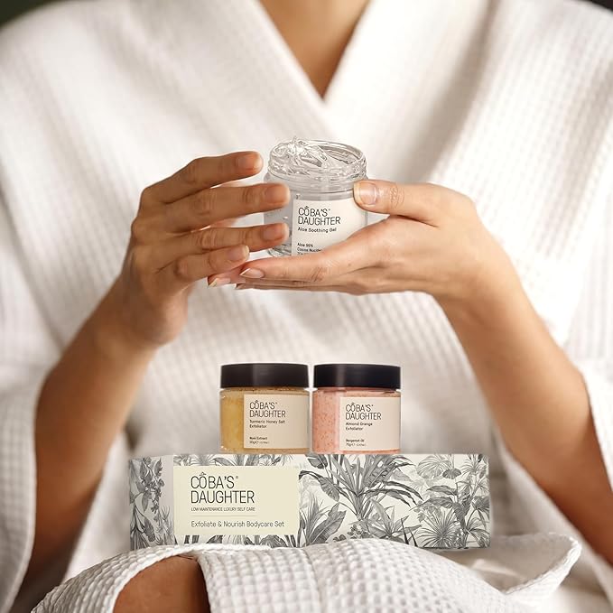 COBA'S DAUGHTER Luxury Spa Gift Set for Women | 3-Piece Mini Body Care Trio, Birthday Gift Set & Mother’s Day Gift for Woman, Travel Size Self-Care Gift (Honey Turmeric, Almond Orange, Aloe Vera)