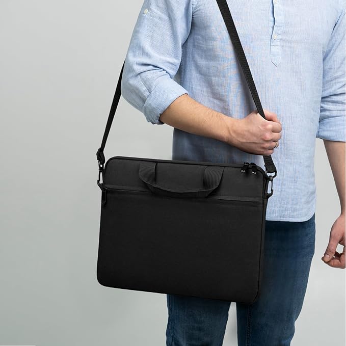 14-15 Inch Laptop Shoulder Messenger Bag Carrying Case Briefcase Slim Protective Computer Sleeve with Handle Strap Pocket for MacBook Acer ASUS HP Surface Dell Chromebook, Black