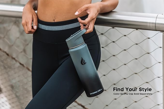 HYDRO CELL Stainless Steel Insulated Water Bottle with Straw - For Cold & Hot Drinks - Metal Vacuum Flask with Screw Cap and Modern Leakproof Sport Thermos for Adults (Graphite/Black 24oz)