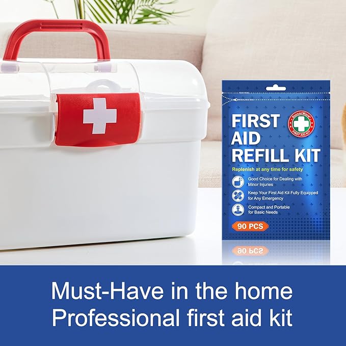 SuccorWare 90 Pieces First Aid Refill Kit - Wound Care Kit Includes Bandages for Home, Travel, Hiking - Portable Replacement Kit for First Aid Medical Supplies（1 Set）
