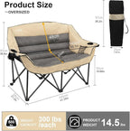 2 Person Fully Padded Camping Chair Oversized Loveseat Camping Chair Double Camping Chairs for Adults Heavy Duty Outdoor Camping Couch, Padded Seats & Armrests, 600Lbs, Beige