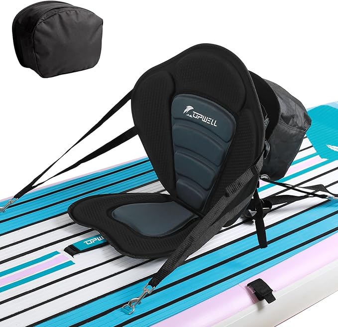UPWELL Universal Kayak Seat with Detachable Storage Bag & 4 Adjustable Strap, Paddle Board Seat with Memory Foam Padded and Backrest for Kayak, Canoe, Sup