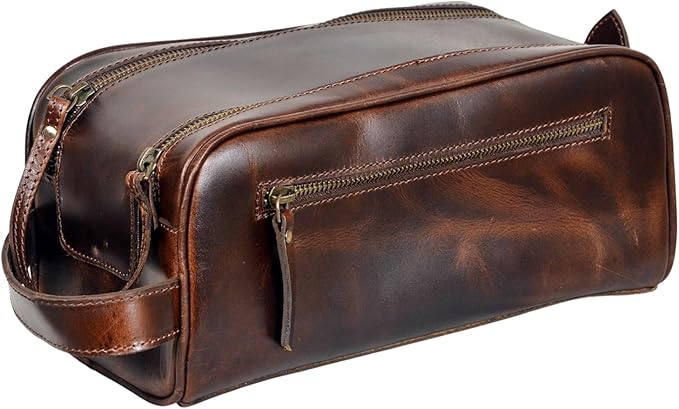 Premium Leather Toiletry bag With Waterproof Lining,Grooming Travel Mens Toiletry Bag,Mens Leather Shaving Bag, Handcrafted Vintage shaving- Kit (Combo of 4 Items)