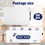 200 Pcs Large Body Wipes Individually Wrapped Bulk,Shower Wipe with Aloe,Body Wipes for Adults Bathing No Rinse, Hands, Face,Personal Cleansing Wipe for Travel Gym Camping