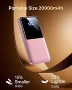 Portable Charger Power Bank - 20000mAh Fast Charging Portable Battery Pack with Built in USB-C(22.5W) and iOS(20W) Output Cables (1 Pack, Pink)