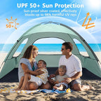 NXONE Beach Tent Sun Shade Shelter for 3/4/6 Person Person with UV Protection, Extended Floor, 3 Mesh Roll Up Windows & 8.0/8.5mm Fiberglass Rods丨Carry Bag Included
