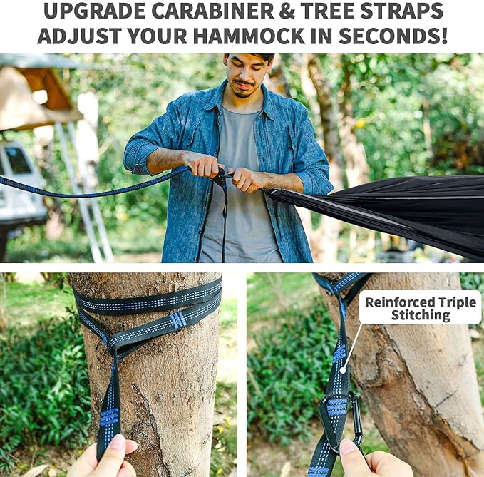 Camping Hammock - Hammocks with Mosquito Net Tent and Rain Fly Tarp, Portable Single & Double Nylon Parachute Hammock with Heavy Duty Tree Strap, Indoor Outdoor Backpacking Survival Travel
