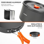 Onlyfire 15pcs Camping Cookware Mess Kit, Non-Stick Lightweight Pot Pan Kettle Set with Plates Forks Knives Spoons for Camping, Backpacking, Outdoor Cooking and Picnic CT605