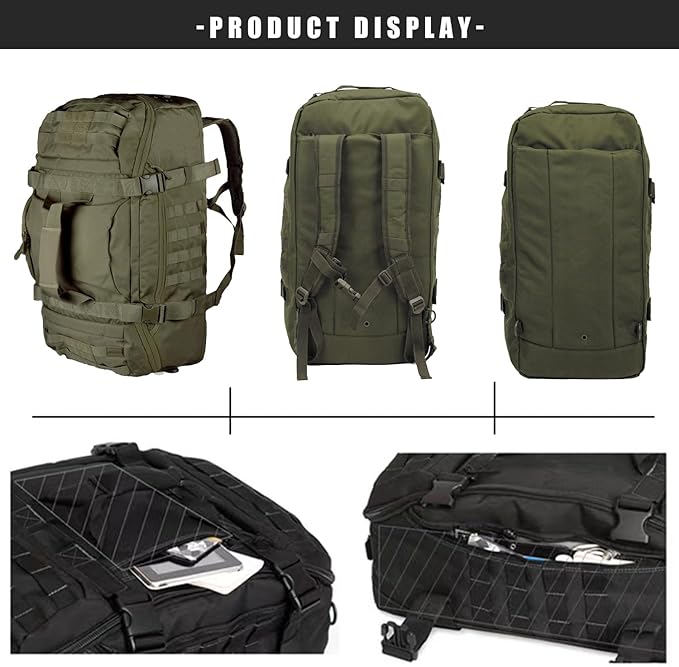 Miramrax Travel Duffle Bag Backpack for Men - Large Tactical Bags Weekender Gym Bag for Overnight Traveling Military Workout Deployment Sports (Green, 45L)